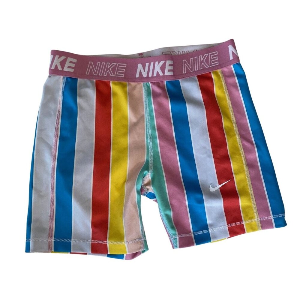 Nike Pro Girls Striped Training Shorts Colorful Stripes Pink Waist Big Girl XL